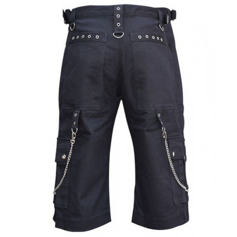 Men Gothic Short Cyber Bondage Short Metal Punk Rock Chain Trouser